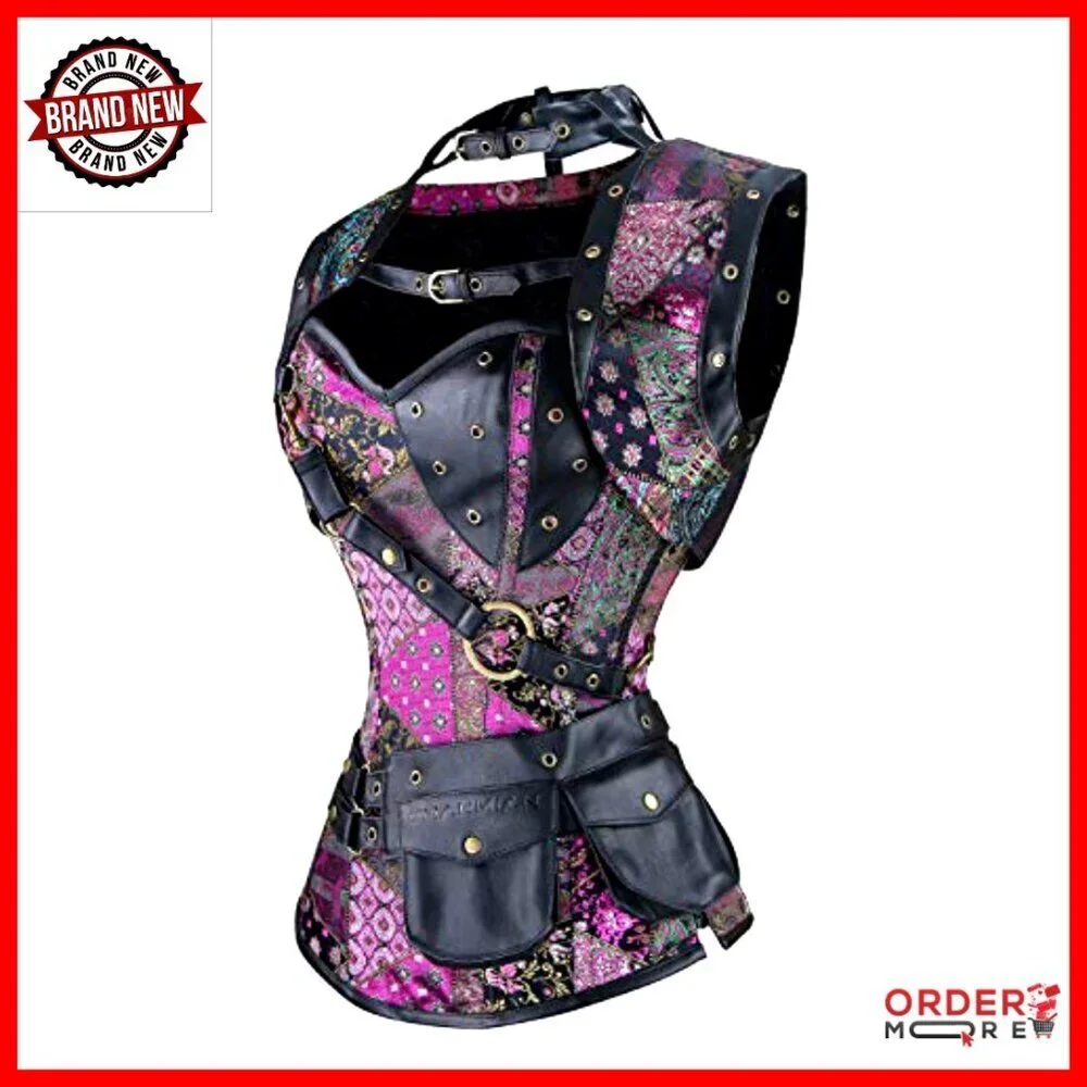 Steampunk Vintage Retro Corset Top Bustier Spiral Steel Boned Adjustable Shrug